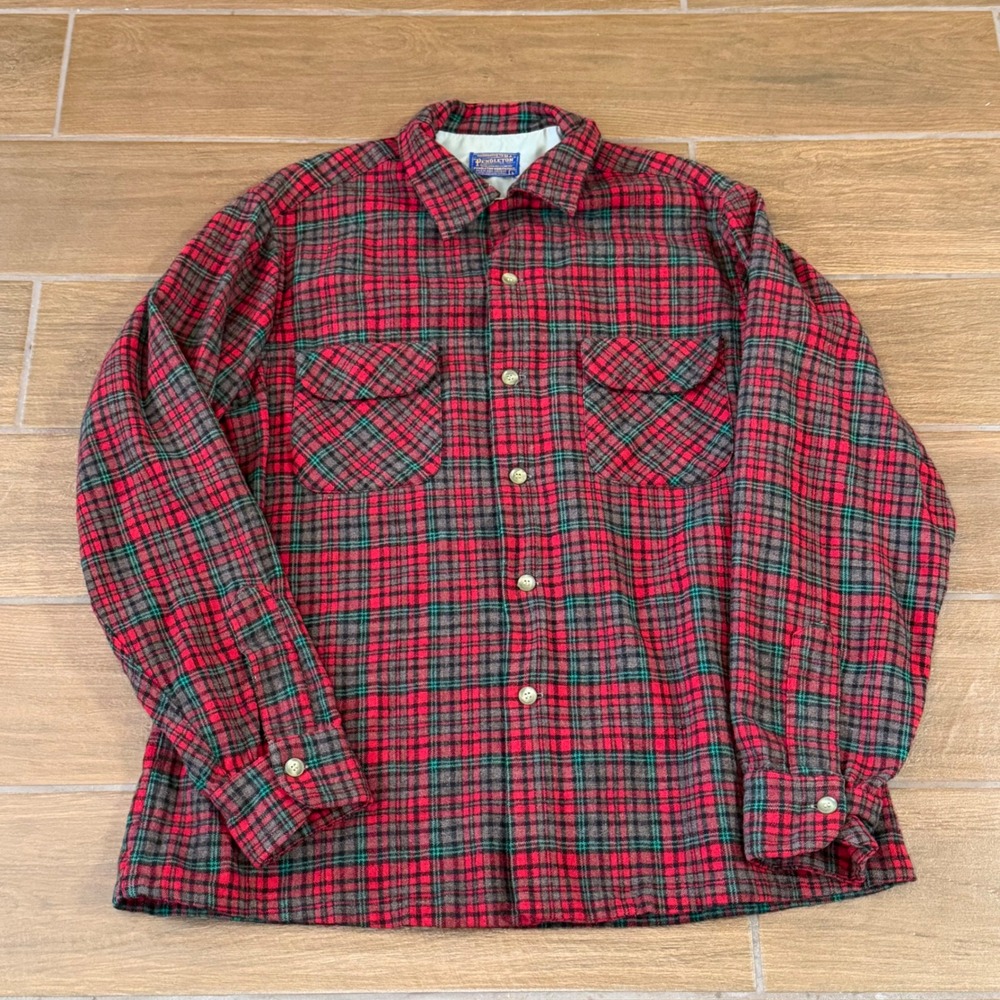 Pendleton Wool Flannel Shirt Mens Large Red Green Plaid Board Shirt